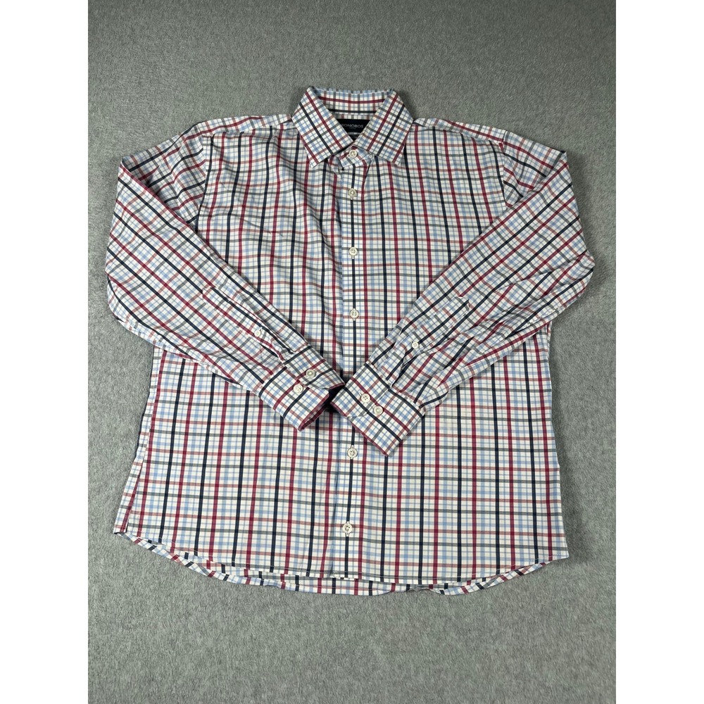 Bonobos Stretch Tailored Slim Fit Plaid Button Down Shirt Mens 16 32 Red Blue